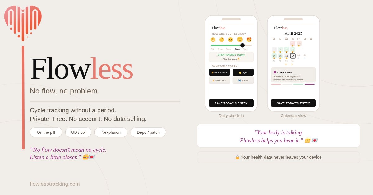Flowless | Cycle Tracking Without a Period | For the Pill, IUD, Implant ...